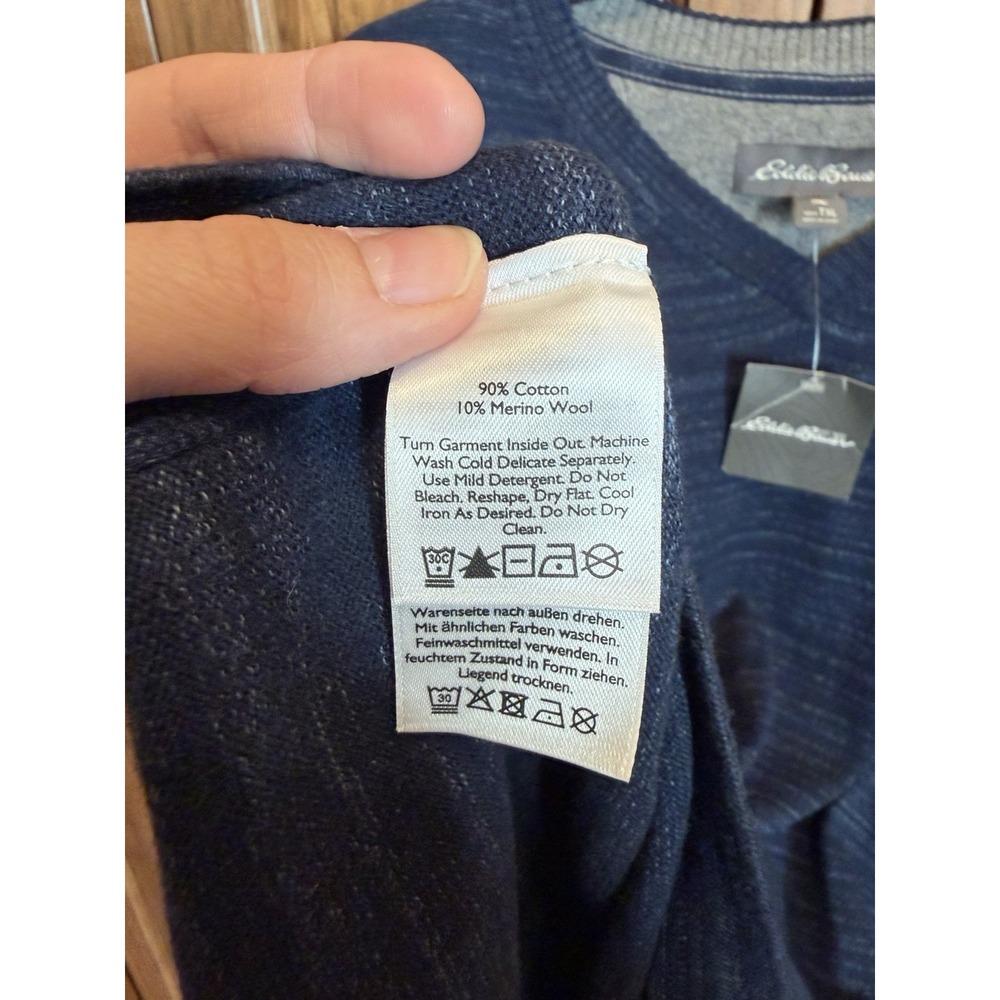 Eddie Bauer Men's Tall XL Wool Blend Sweater V-Neck Blue Long Sleeve NWT - Picture 4 of 8